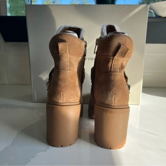 Marc Fisher Nature Suede Sherpa Trim Lug Sole Hiker Booties Sz 7.5 Med BNWB - Picture 9 of 15